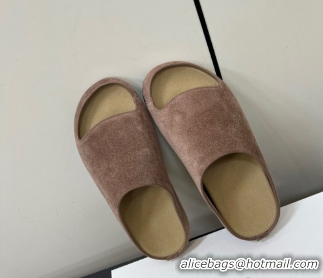 Luxury The Row Suede Platform Slides Sandal Taupe 0604100