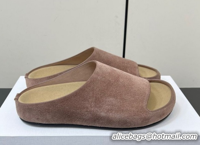 Luxury The Row Suede Platform Slides Sandal Taupe 0604100