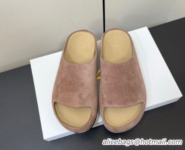 Luxury The Row Suede Platform Slides Sandal Taupe 0604100