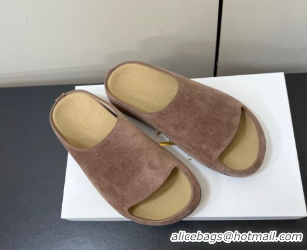 Luxury The Row Suede Platform Slides Sandal Taupe 0604100