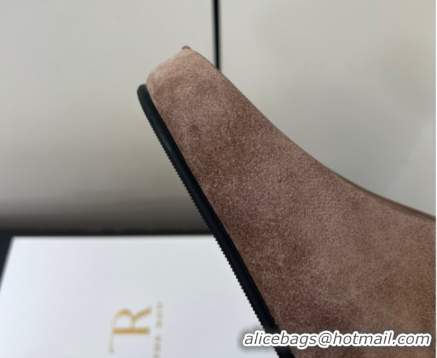 Luxury The Row Suede Platform Slides Sandal Taupe 0604100