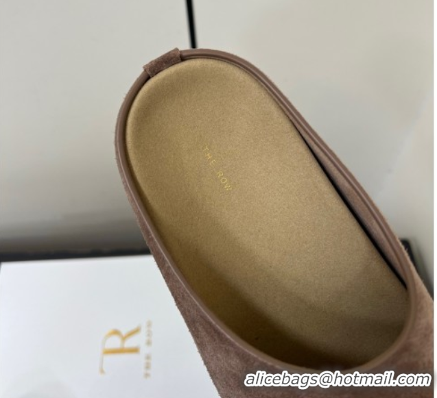 Luxury The Row Suede Platform Slides Sandal Taupe 0604100