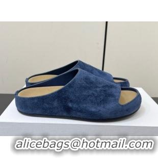 Modern The Row Suede Platform Slides Sandal Dark Blue 0604101
