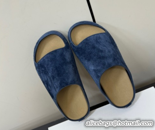 Modern The Row Suede Platform Slides Sandal Dark Blue 0604101