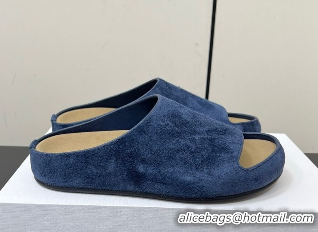 Modern The Row Suede Platform Slides Sandal Dark Blue 0604101