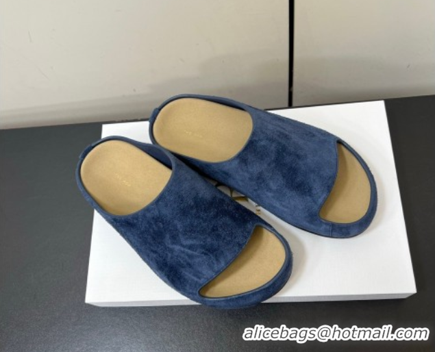 Modern The Row Suede Platform Slides Sandal Dark Blue 0604101