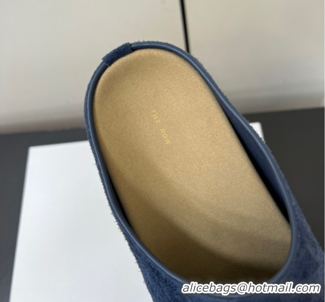 Modern The Row Suede Platform Slides Sandal Dark Blue 0604101