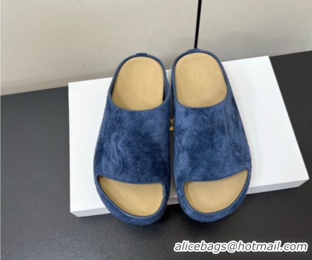 Modern The Row Suede Platform Slides Sandal Dark Blue 0604101