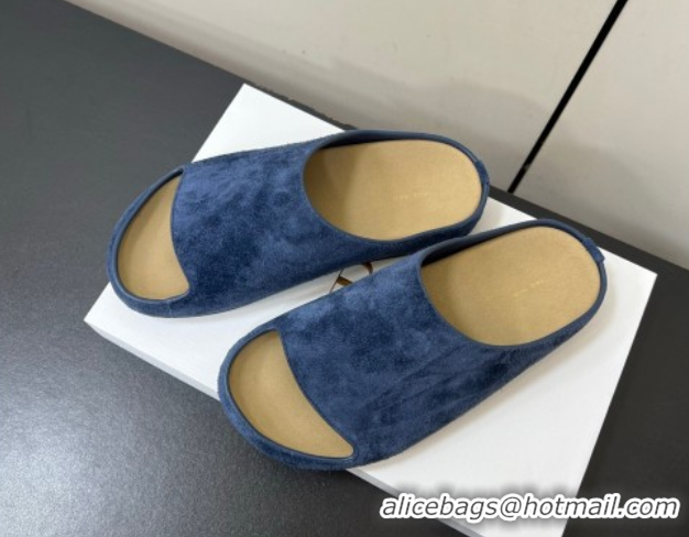 Modern The Row Suede Platform Slides Sandal Dark Blue 0604101