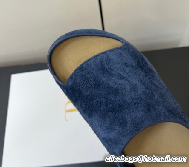 Modern The Row Suede Platform Slides Sandal Dark Blue 0604101