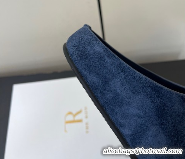 Modern The Row Suede Platform Slides Sandal Dark Blue 0604101