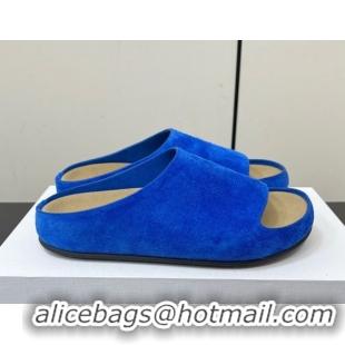 Luxury The Row Suede Platform Slides Sandal Sky Blue 0604102