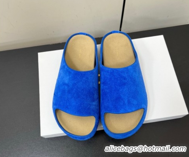 Luxury The Row Suede Platform Slides Sandal Sky Blue 0604102