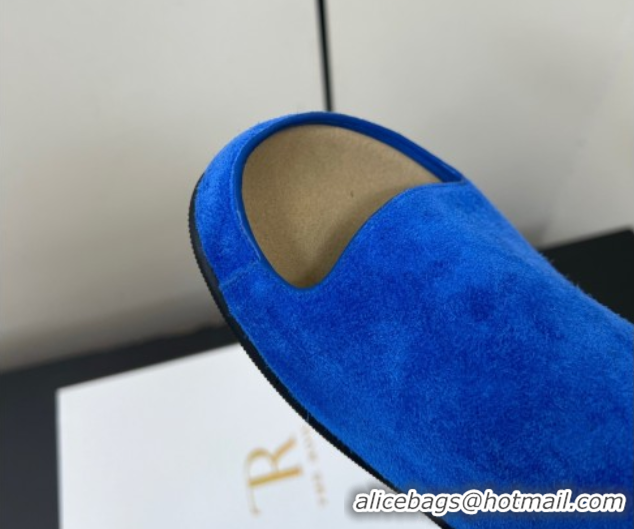 Luxury The Row Suede Platform Slides Sandal Sky Blue 0604102