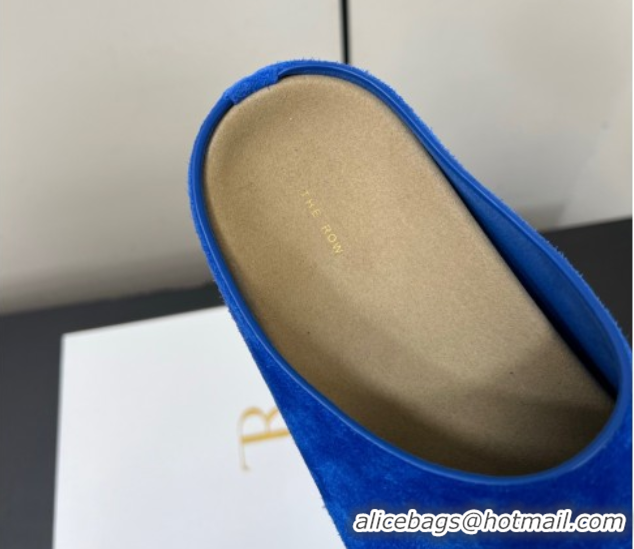 Luxury The Row Suede Platform Slides Sandal Sky Blue 0604102