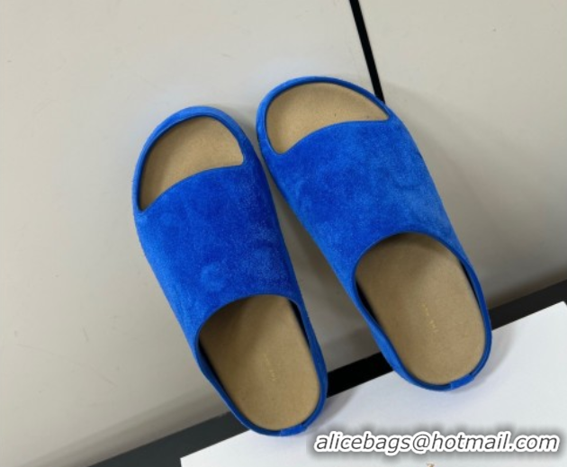 Luxury The Row Suede Platform Slides Sandal Sky Blue 0604102