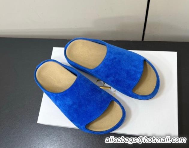 Luxury The Row Suede Platform Slides Sandal Sky Blue 0604102
