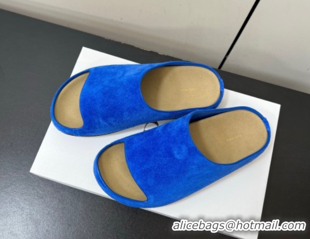 Luxury The Row Suede Platform Slides Sandal Sky Blue 0604102