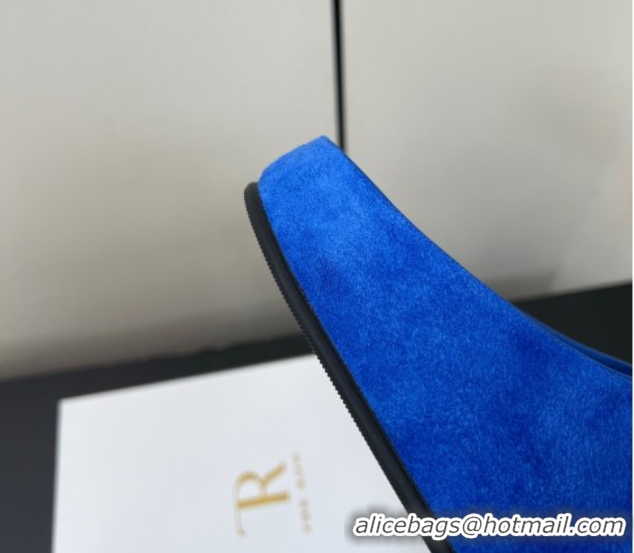 Luxury The Row Suede Platform Slides Sandal Sky Blue 0604102