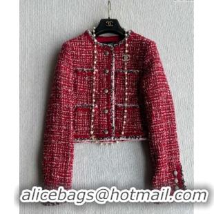 Trendy Design Chanel Wool Blend Tweed Jacket CH110624 Red 2025