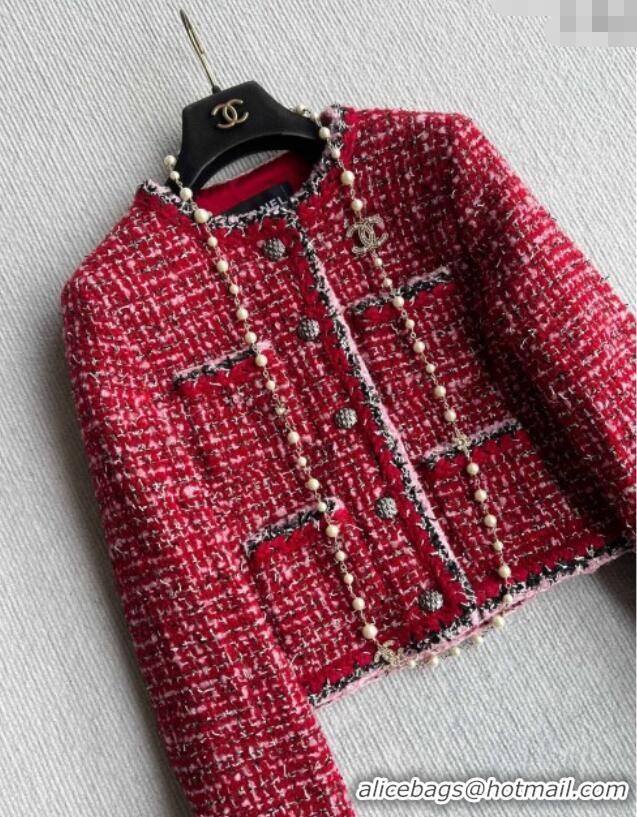 Trendy Design Chanel Wool Blend Tweed Jacket CH110624 Red 2025