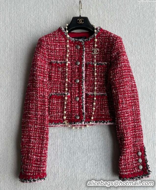 Trendy Design Chanel Wool Blend Tweed Jacket CH110624 Red 2025