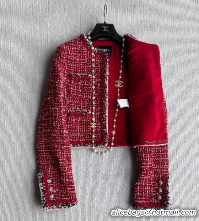 Trendy Design Chanel Wool Blend Tweed Jacket CH110624 Red 2025