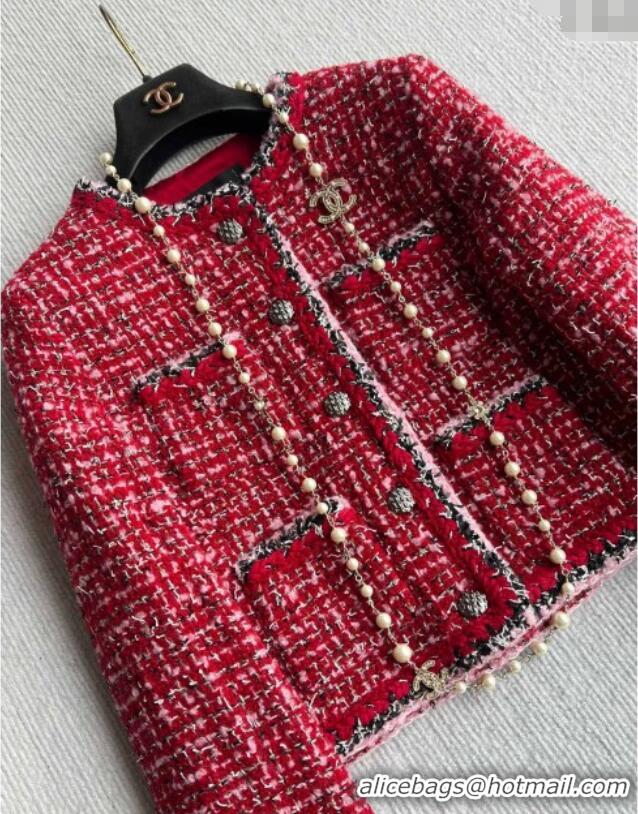 Trendy Design Chanel Wool Blend Tweed Jacket CH110624 Red 2025