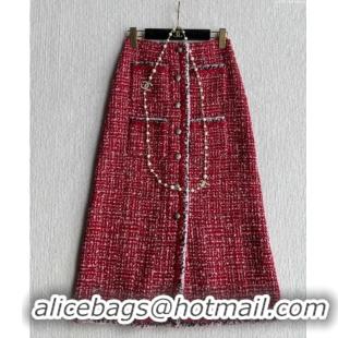 Grade Design Chanel Wool Blend Tweed Skirt CH110624 Red 2025