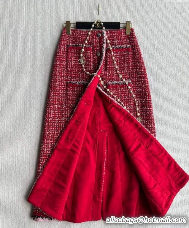 Grade Design Chanel Wool Blend Tweed Skirt CH110624 Red 2025