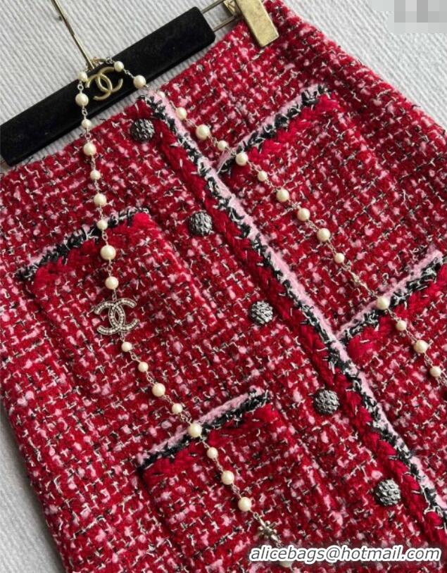 Grade Design Chanel Wool Blend Tweed Skirt CH110624 Red 2025