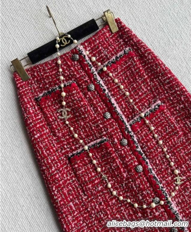 Grade Design Chanel Wool Blend Tweed Skirt CH110624 Red 2025