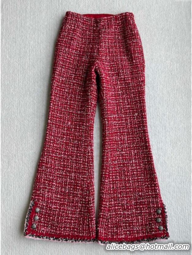 Best Quality Chanel Wool Blend Tweed Pants CH110624 Red 2025