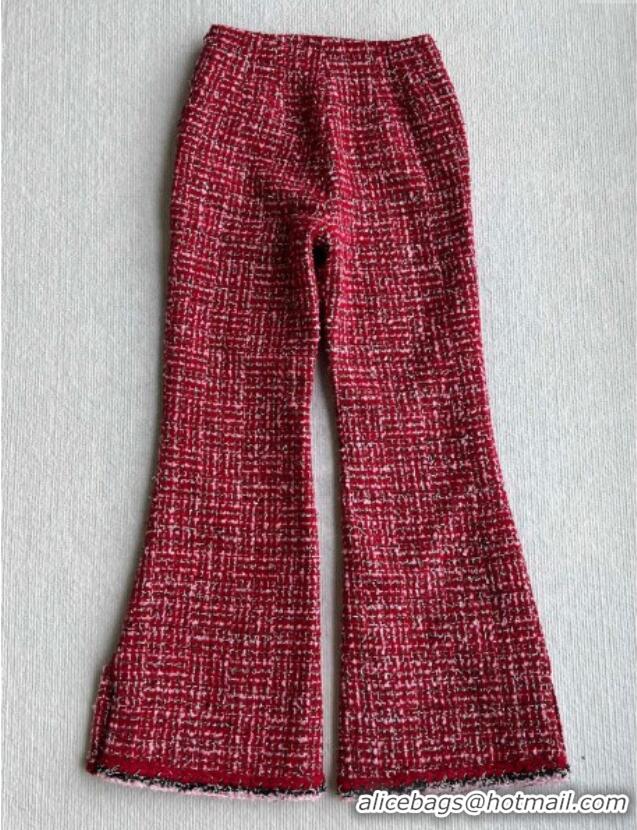 Best Quality Chanel Wool Blend Tweed Pants CH110624 Red 2025
