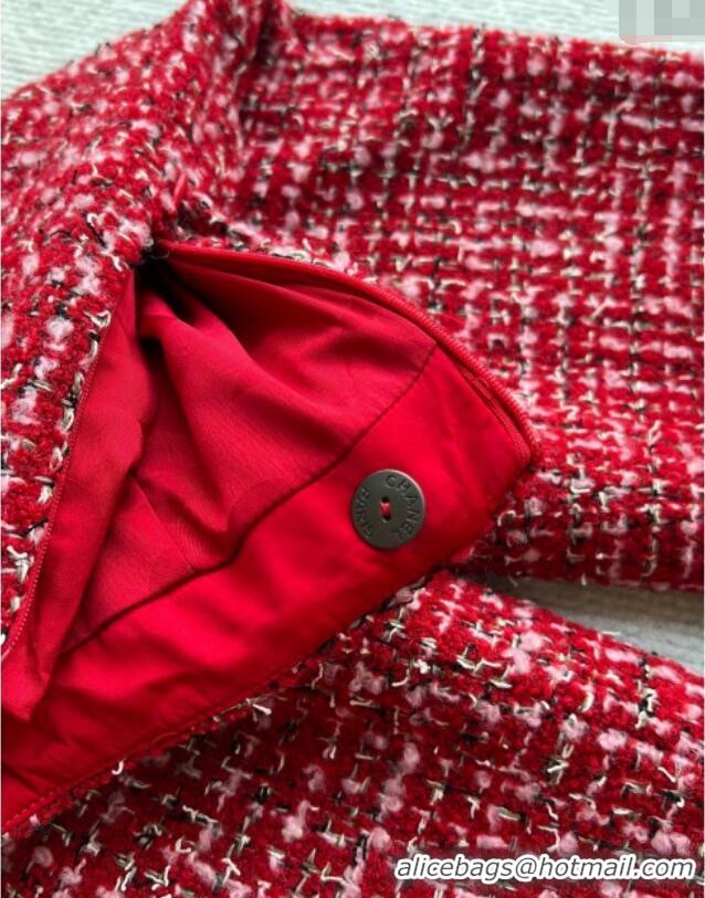 Best Quality Chanel Wool Blend Tweed Pants CH110624 Red 2025