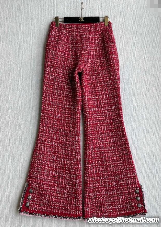 Best Quality Chanel Wool Blend Tweed Pants CH110624 Red 2025