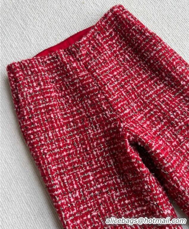 Best Quality Chanel Wool Blend Tweed Pants CH110624 Red 2025