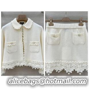 Grade Quality Chanel Knit and Crochet Cardigan and Skirt Set CH110659 White 2025