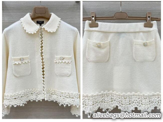 Grade Quality Chanel Knit and Crochet Cardigan and Skirt Set CH110659 White 2025