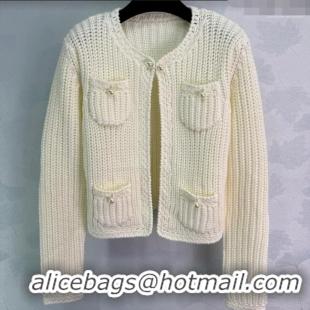 Top Grade Chanel Knit Wool Cashmere Cardigan CH110665 White 2025