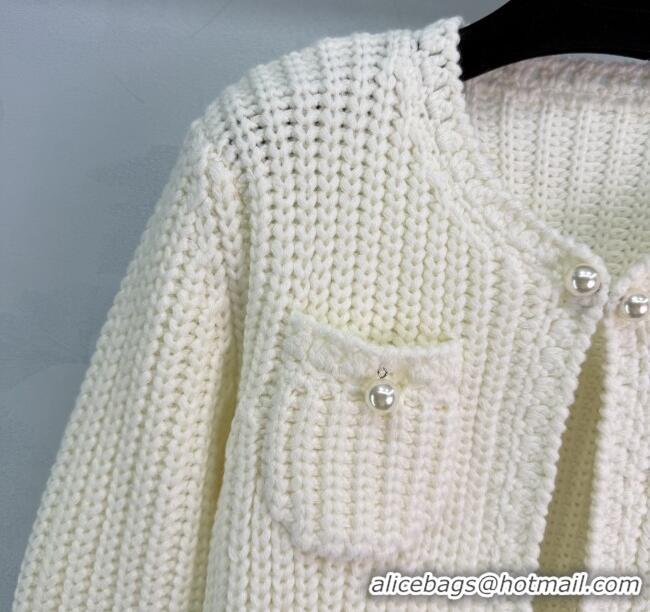 Top Grade Chanel Knit Wool Cashmere Cardigan CH110665 White 2025