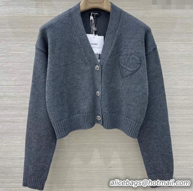 Well Crafted Chanel Wool Heart Cardigan CH110659 Grey 2025