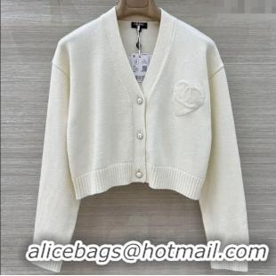 Top Design Chanel Wool Heart Cardigan CH110659 White 2025
