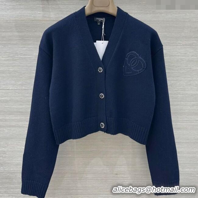 Well Crafted Chanel Wool Heart Cardigan CH110659 Blue 2025