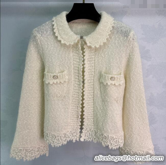 Best Quality Chanel Lace Trim Cardigan CH110666 White 2025