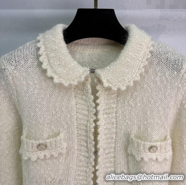 Best Quality Chanel Lace Trim Cardigan CH110666 White 2025