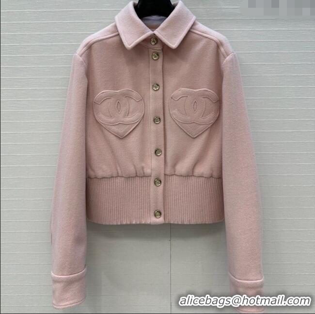 Buy Discount Chanel Wool Short Jacket with Heart CH110686 Light Pink 2025