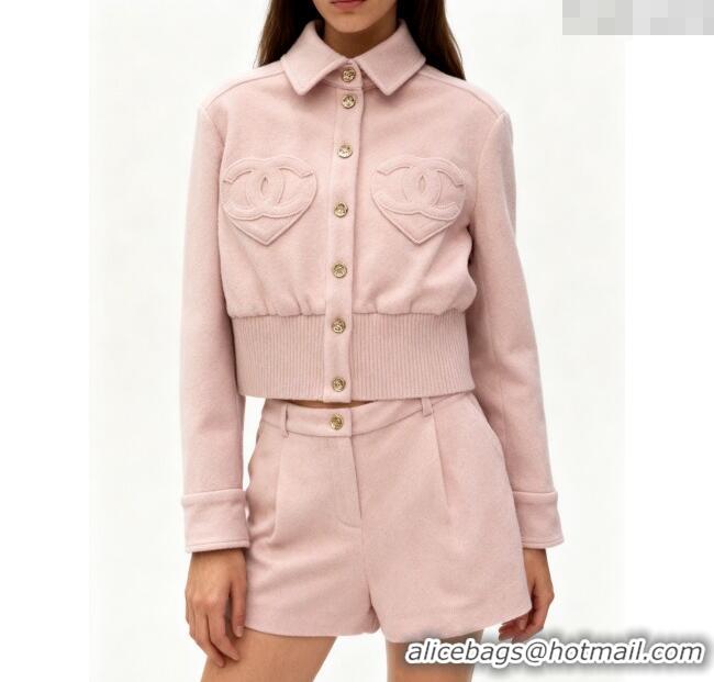 Buy Discount Chanel Wool Short Jacket with Heart CH110686 Light Pink 2025