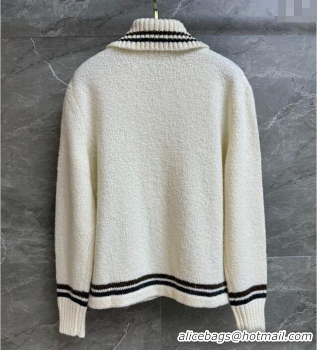 Super Quality Chanel Cashmere Polo Shirt CH110511 White 2025