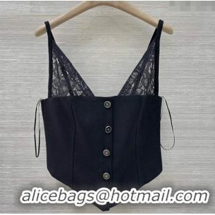 Luxury Cheap Chanel Wool and Lace Vest CH110515 Black 2025